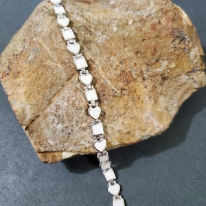 White Opal Link Bracelet/Sterling Silver Bracelet/Fire Opal Bracelet/ Heart Bracelet/Opal Bracelet/Dainty Heart Bracelet/Opal Inlay Bracelet