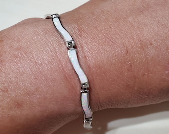 White Opal Link Bracelet/Sterling Silver Bracelet/Fire Opal Bracelet/gift for Her/Opal Bracelet/Opal Link Bracelet/B7