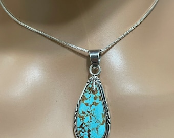 Blue Turquoise Pendant Necklace/Pendant turquoise /Statement Pendant/Sterling Silver /Turquoise Necklace/#8 Turquoise Pendant/Teardrop