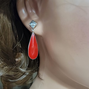 Teardop Red Coral Earrings / Sterling Silver / Dangle Earrings / Coral Jewelry / Coral Earring/Red Dangle Earrings / Gift For Mom / A117-AR