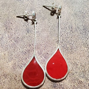 Teardop Red Coral Earrings / Sterling Silver / Dangle Earrings / Coral Jewelry / Coral Earring / Long Dangle Earrings / Gift For Mom / A55