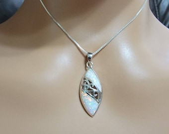 White Opal Necklace /Dainty Opal Pendant/Sterling Pendant/Fire Opal Pendant/Gift For Her/ Opal Pendant/Sterling Silver Opal Pendant