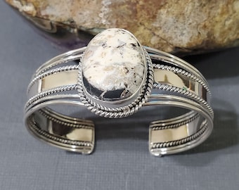 White Buffalo Cuff Bracelet/Sterling Silver/Cuff Bracelet/Silver Cuff Bracelet/White Turquoise Cuff/White Buffalo Cuff /Gift For Her/B16