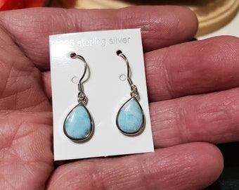 Larimar Earring/Dainty Teardrop Larimar Earring/Sterling Silver/Natural Larimar Earring/Blue Stone Earring/Everyday Jewelry