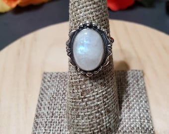 Rainbow Moonstone Ring/Sterling Silver Ring/Moonstone Ring/Natural Moonstone Ring/Boho Sterling Silver Ring
