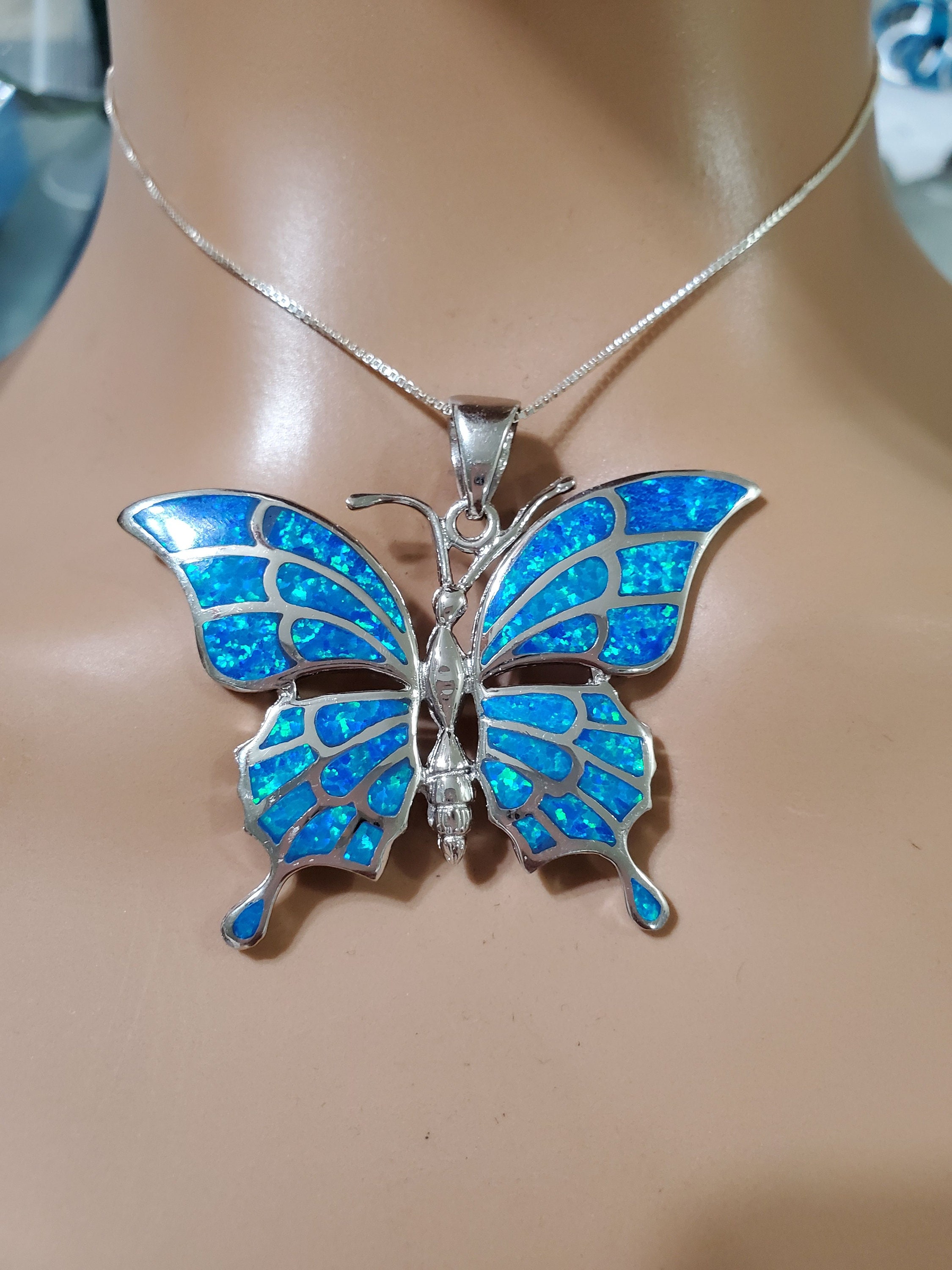 日本未入荷 Copping Zone - Blue Flame Butterfly Necklace Large Butterfly Pendant/fire Opal Butterfly Necklace/blue