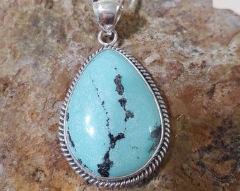 Pendant Turquoise/Blue Turquoise Pendant /Large Pendant/Sterling Silver Turquoise /Turquoise Jewelry/Turquoise Necklace/Gift For Her /T12