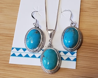 Blue Turquoise Jewelry sets/Turquoise Pendant Earring Set/Handmade Turquoise Jewelry/Sterling Silver Turquoise Jewelry/Turquoise Sets/LL1010