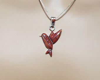 Colgante de colibrí rojo, Collar de coral, Plata de ley, Sudoeste, Regalo para ella, Colgante de colibrí