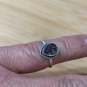 Black Fire Opal Ring/Small Teardrop Opal Ring/Dainty Black Fire Opal Ring/Sterling Silver Ring/Black Opal/Teardrop Ring image 2