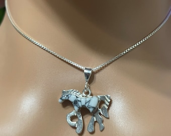 White Buffalo Horse Pendant Necklace /Stallion Pendant/Pony Necklace/Equine Pendant/Shell Horse Pendant Necklace/Sterling Silver Horse