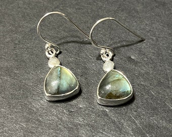 Labradorite triangle earrings/ labradorite earrings/ labradorite/ Sterling silver earrings/ Sterling silver