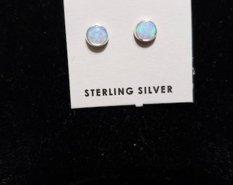 Small Blue Opal Studs /4 MM Tiny Opal Stud Earring / Sterling Silver /Dainty Stud Earrings /Tiny Fire Opal Studs