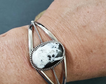 White Buffalo Cuff/Sterling Silver/White Buffalo Cuff Bracelet/Silver Cuff Bracelet/White Turquoise Cuff/White Stone Cuff /Gift For Her/B30