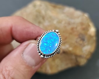 Blue Fire Opal Ring/Blue Opal Ring/Dainty Blue Ring/Sterling Silver Ring/Fire Opal Ring/Fire Deep Blue Opal/Everyday Ring