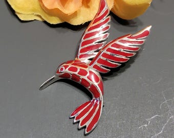 Red Coral Hummingbird Brooch/ Sterling Silver/Coral Jewelry/ Hummingbird Pin/Hummingbird Brooch/Red Hummingbird Pin/ Red Hummingbird /A79-AR