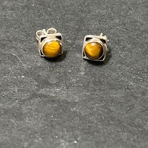 5mm Tiger Eye Stud Earring / Sterling Silver / Dainty Stud Earrings / Tiger Eye Square / Small Stud Earring/ Tiger Eye Earrings