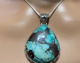 Large TeardropTurquoise Pendant/Blue Pendant turquoise /Large Pendant/Sterling Silver Turquoise /Turquoise Jewelry/Turquoise With Matrix/Sv8