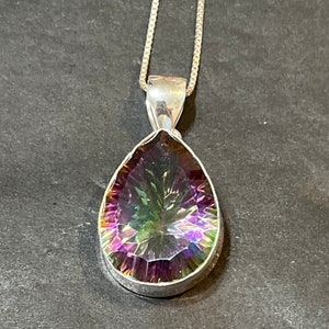 Large Mystic Quartz Teardrop Pendant /Sterling Silver Pendant/Multi Color Quartz/Beauty Mystic Quartz Necklace/Gift For Her
