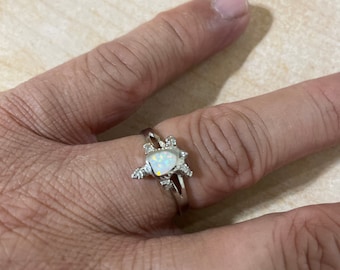 Sea Turtle Ring/Fire Opal Ring/Opal Turtle Ring/Sterling Silver Ring/Dainty Turtle Ring
