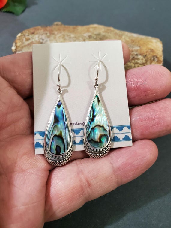 Abalone Shell Drop Earrings Sterling Silver Dangle Earrings Abalone Shell Jewelry Abalone Shell Long Drop Earring Gift For Mom Etsy