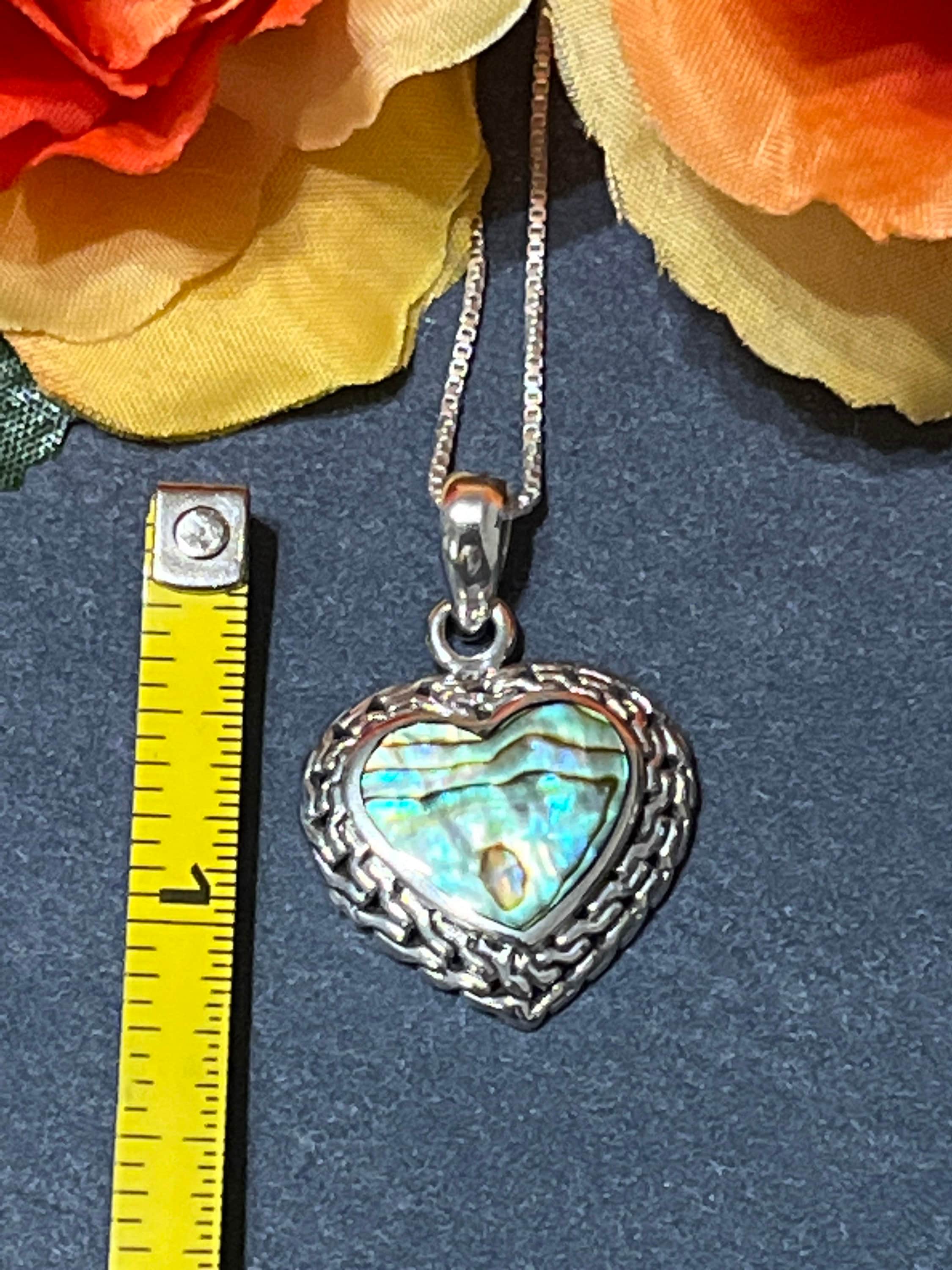 Shells Inlay Jewelry Heart Abalone Shell Pendant With Chain Options / Sterling Silver ...