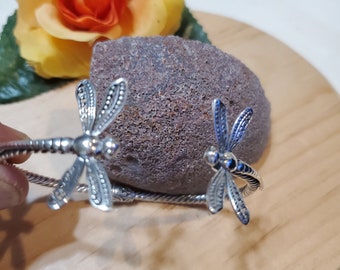 Bracelet manchette double libellule en argent/manchette sterling/bracelet libellule/bracelet libellule/bracelet balinais unique avec breloques libellule