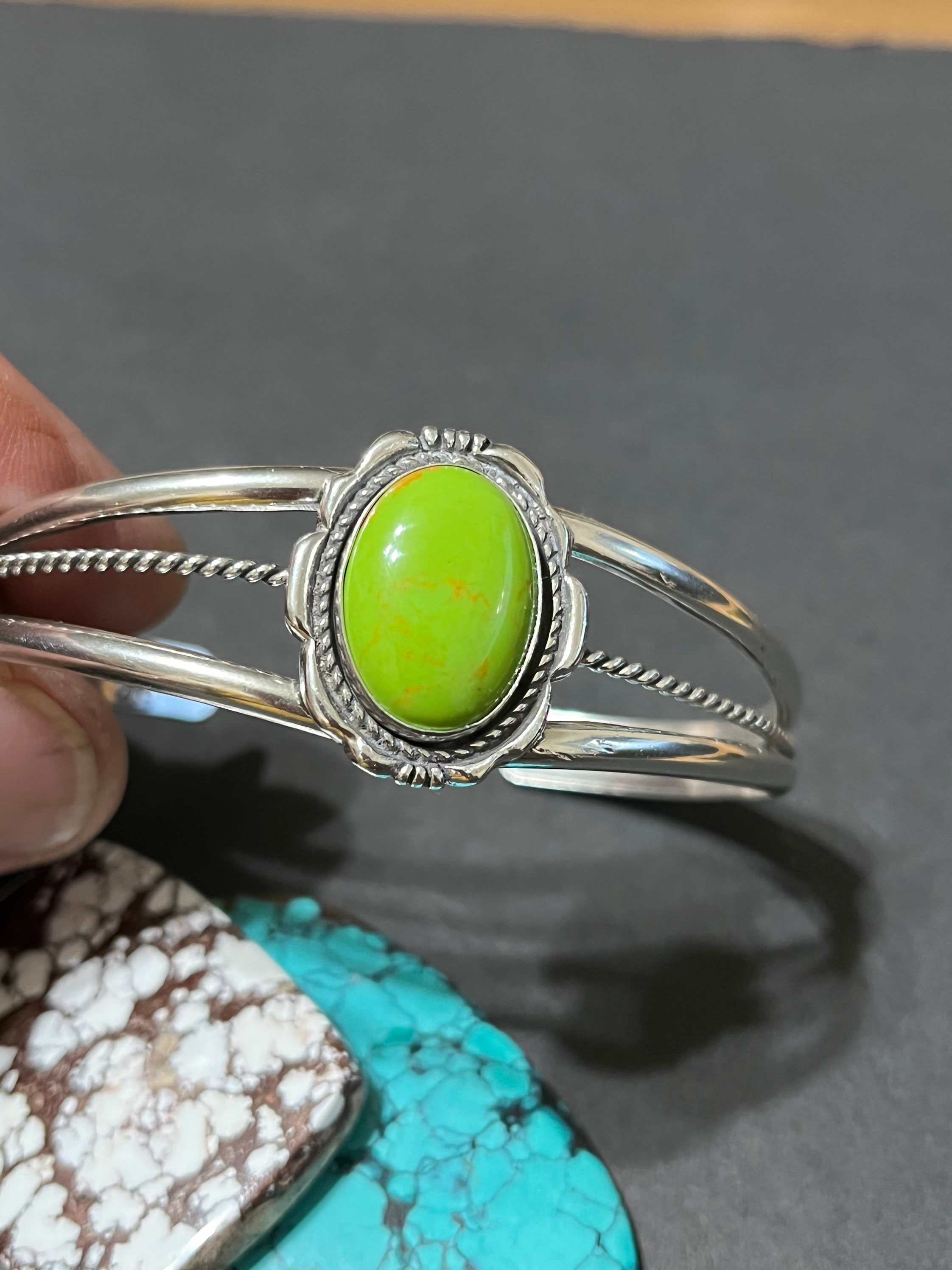 Green Stone Cuff Bracelet /green Agate Cuff/sterling Silver