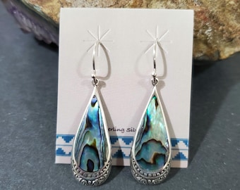 Abalone Shell Drop Earrings / Sterling Silver / Dangle Earrings / Abalone Shell Jewelry/Abalone Shell Long Drop Earring/Gift For Mom