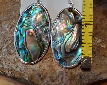 Oval Abalone Shell Dangle Earrings/ Sterling Silver earrings / Oval  earrings/ Abalone Shell Earrings/ Sterling Silver Earrings / A350-AR