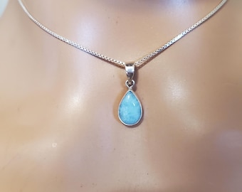 Larimar Teardrop Pendant Necklace/Larimar Necklace/Larimar Pendant/Sterling Silver Pendant/Gift For Her/Larimar Small Necklace/LL287