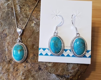 Blue Turquoise Jewelry sets/Turquoise Pendant Earring Set/Handmade Turquoise Jewelry/Sterling Silver Turquoise Jewelry/Turquoise Sets/LL1008