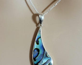 2-in-1 Abalone Shell and Mother of Pearl Pendant Necklace / Sterling Silver Jewelry / Abalone Shell Necklace / Double Sided Pendant / A60