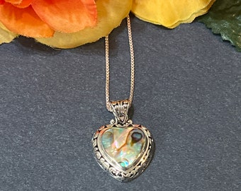 Decorative Abalone Shell Pendant Necklace / Sterling Silver / Inlay Jewelry / Abalone Shell