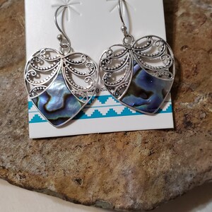 Cute Abalone Shell Heart Earrings / Sterling Silver / Jewelry / Abalone Shell Earrings / Heart Earrings / Dangle Heart Earrings / A149-AR