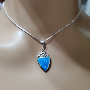 Teardrop Deep Blue Opal Necklace /Dainty Opal Pendant/Sterling Pendant/Fire Blue Opal Pendant/Gift For Her/Blue Opal Pendant