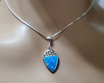 Teardrop Deep Blue Opal Necklace /Dainty Opal Pendant/Sterling Pendant/Fire Blue Opal Pendant/Gift For Her/Blue Opal Pendant