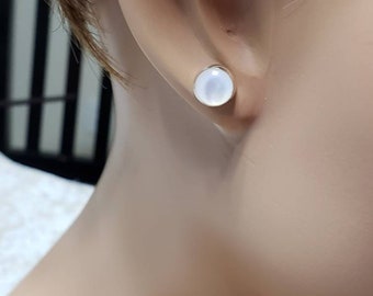 Mother Of Pearl Stud Earrings / 8MM Stud Earrings / Sterling Silver Earrings / Handmade Jewelry / White Studs / Minimalist Earrings