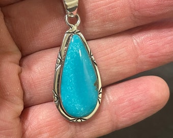 Deep Blue Turquoise Pendant Necklace/Pendant turquoise /Statement Pendant/Sterling Silver /Turquoise Necklace/Kingman Turquoise Pendant