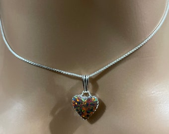 Opal Heart Pendant/Fire Opal Heart Necklace/ Opal Heart/Sterling Silver Heart/Valentine Gift/Everyday Jewelry/Red Opal Heart Necklace