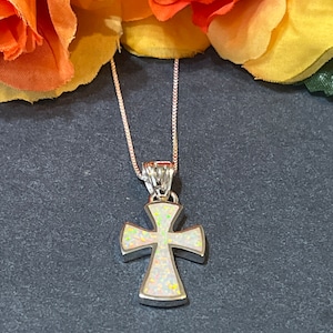 White Opal Cross Pendant / White Opal Necklace / Sterling Silver Jewelry / White Opal Inlay Cross / Cross Jewelry