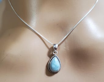 Teardrop Larimar Pendant Necklace/Blue Larimar Necklace/Small Teardrop Blue Pendant/Sterling Silver Pendant/Gift For Her/LL64