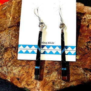 Long Opal Inlay Bar Earring/Sterling Silver Bar Earring/Mosaic Bar Earring/Long Drop Earring/Everyday Jewelry/Bar 1