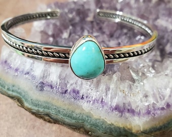 Teardrop Turquoise Cuff/ Sterling Silver Cuff/Turquoise Cuff/Turquoise Bracelet/Beatyful Cuff/Blue Turquoise Cuff/Dainty Turquoise Cuff/LL09