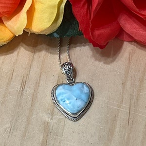 Larimar Heart Pendant/Blue Larimar Necklace/Natural Larimar Crystal/Pendant Larimar/Sterling Silver Pendant/Light Blue Pendant