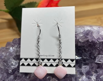 Pink Opal Earrings/Peruvian Pink Opal Earring/ Square Opal Earrings/6mm Opal Drop Earrings/Dainty Opal Earring/Sterling Silver Opal Dangling