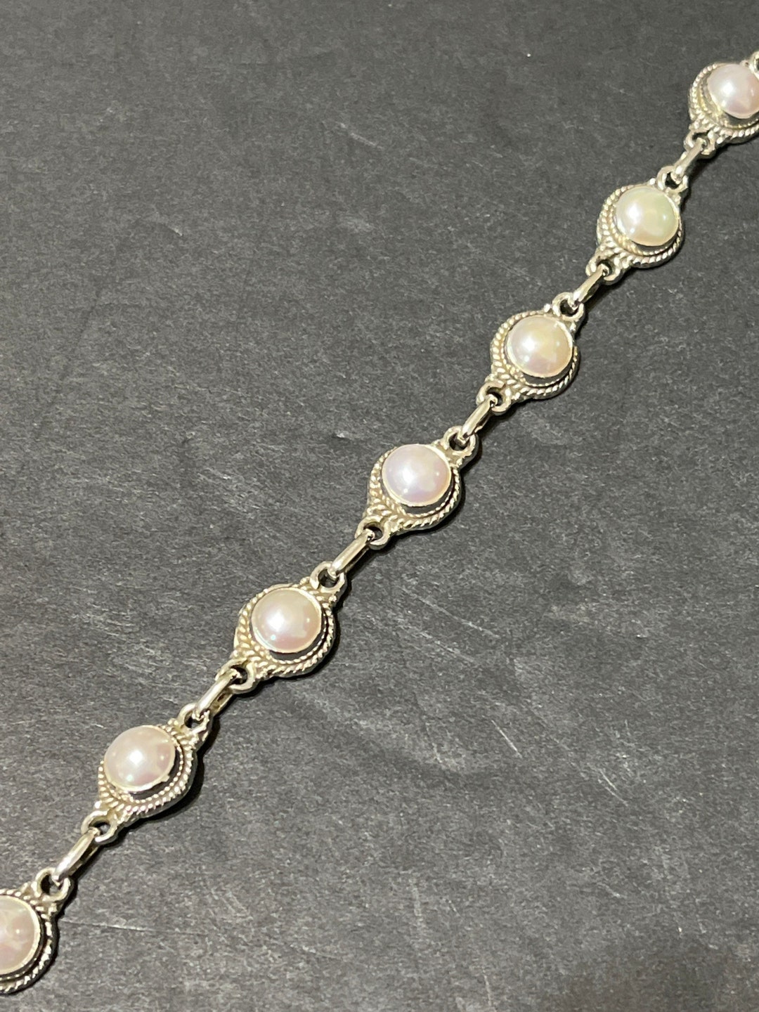 Pearl Link Bracelet/ Pearl Bracelet/ Pearl/ Sterling Silver