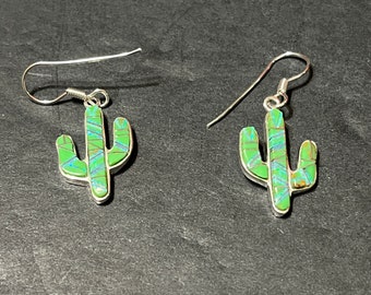 Green Gaspeite cactus jewelry/ green Gaspeite cactus earrings/ Green cactus jewelry/ Sterling Silver/ desert earrings/ desert jewelry