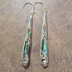 Abalone Shell Dangle Earrings / Sterling Silver / Abalone Shell Earrings / Abalone Earrings / Shell Jewelry / Shell Earrings / Boho / A10