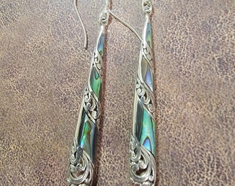 Abalone Shell Dangle Earrings / Sterling Silver / Abalone Shell Earrings / Abalone Earrings / Shell Jewelry / Shell Earrings / Boho / A10